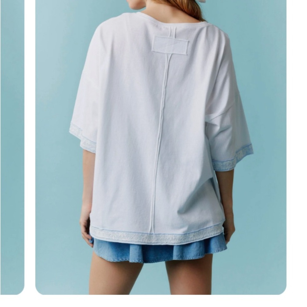 Peach Love USA Land of the Free America Oversized Patchwork Quilted Tee - Picture 6 of 12